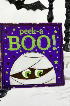 Decorator's Warehouse 10" Glitter Peek-A Boo Mummy Sign > Halloween|Halloween