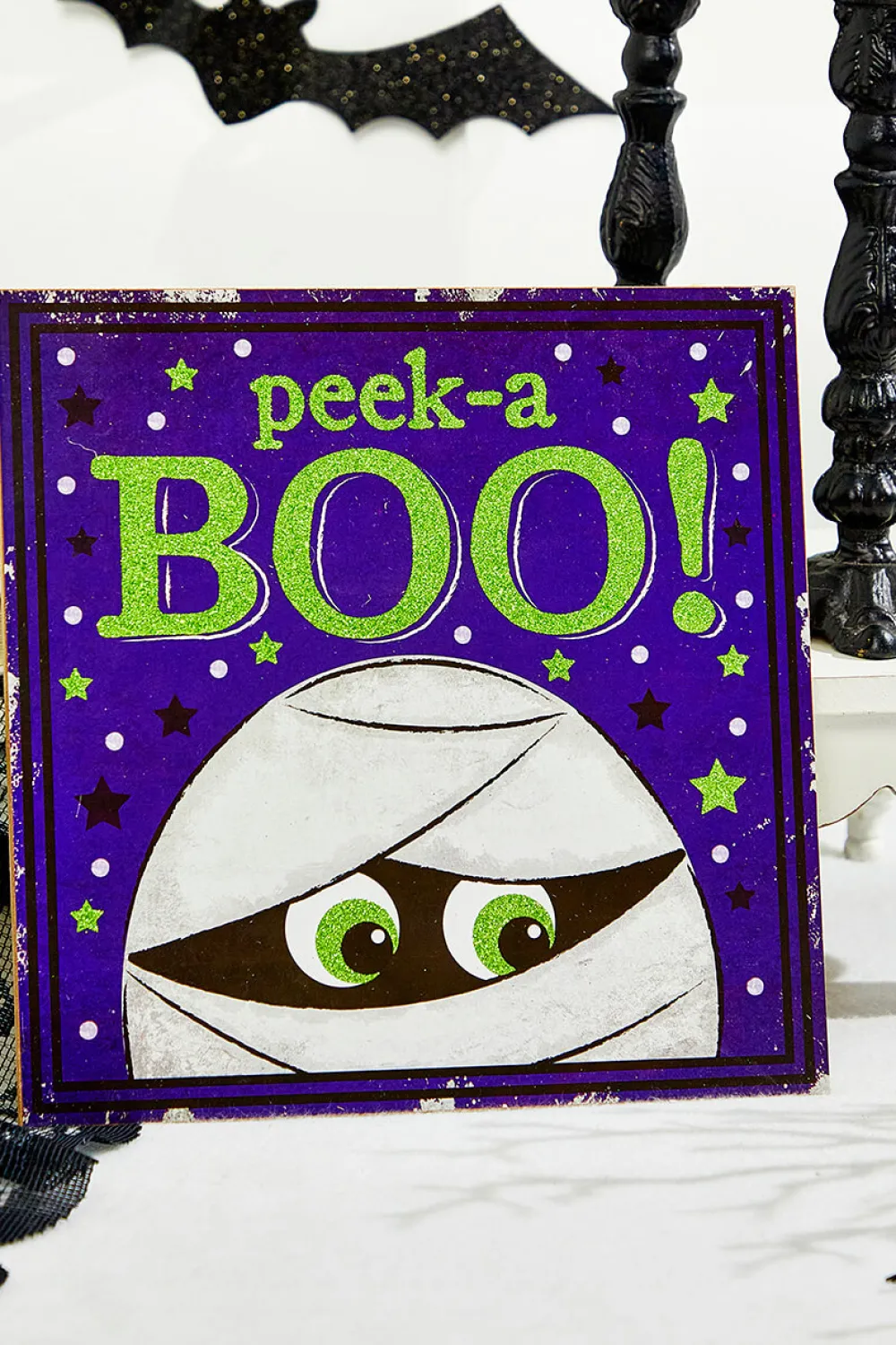 Decorator's Warehouse 10" Glitter Peek-A Boo Mummy Sign > Halloween|Halloween
