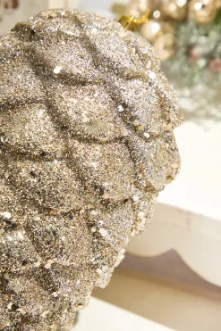 Decorator's Warehouse 9" Glitter Pinecone with Hanger - Champagne > Christmas Decor|Natural Elegance