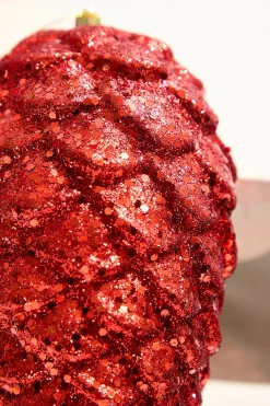 Decorator's Warehouse 9" Glitter Pinecone with Hanger - Red > Christmas Decor|Red & Silver