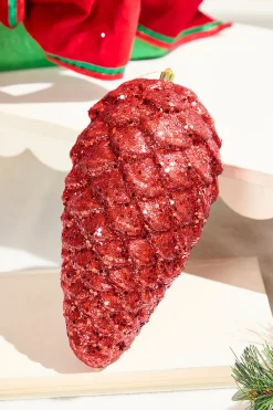 Decorator's Warehouse 9" Glitter Pinecone with Hanger - Red > Christmas Decor|Red & Silver
