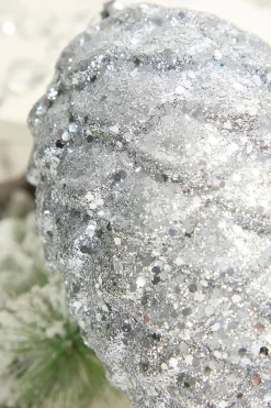 Decorator's Warehouse 9" Glitter Pinecone with Hanger - Silver > Christmas Ornaments|Christmas Decor