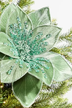 Decorator's Warehouse 22" Glitter Poinsettia Stem - Green > Christmas Decor|Sage & Pearl