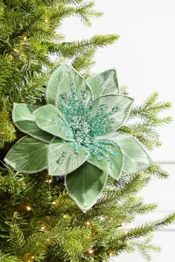 Decorator's Warehouse 22" Glitter Poinsettia Stem - Green > Christmas Decor|Sage & Pearl