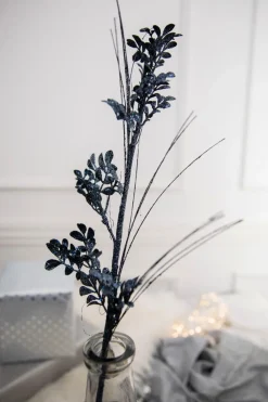 Decorator's Warehouse 27” Glitter/Sequin Boxwood Grass Christmas Sprays - Midnight Blue > Blue Christmas|Nutcracker