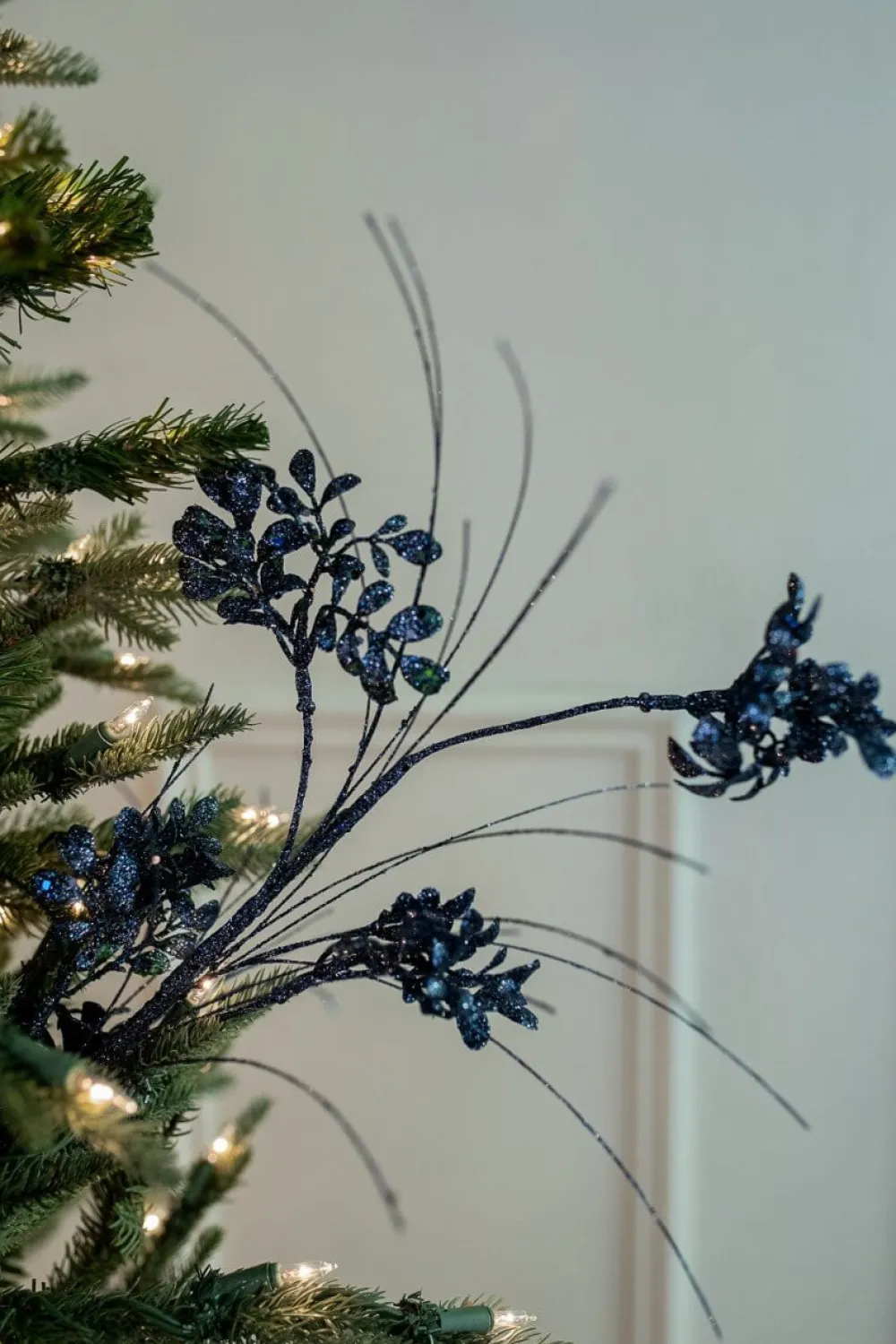 Decorator's Warehouse 27” Glitter/Sequin Boxwood Grass Christmas Sprays - Midnight Blue > Blue Christmas|Nutcracker