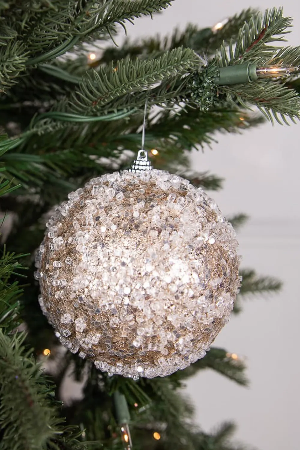 Decorator's Warehouse 4.5” Glitter Sequin Iced Ball Christmas Ornament - Platinum > Christmas Decor|Natural Elegance