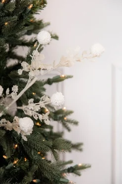 Decorator's Warehouse 25” Glitter Sequin Sweetgum Ball Leaf Spray > White Christmas|Christmas Sprays