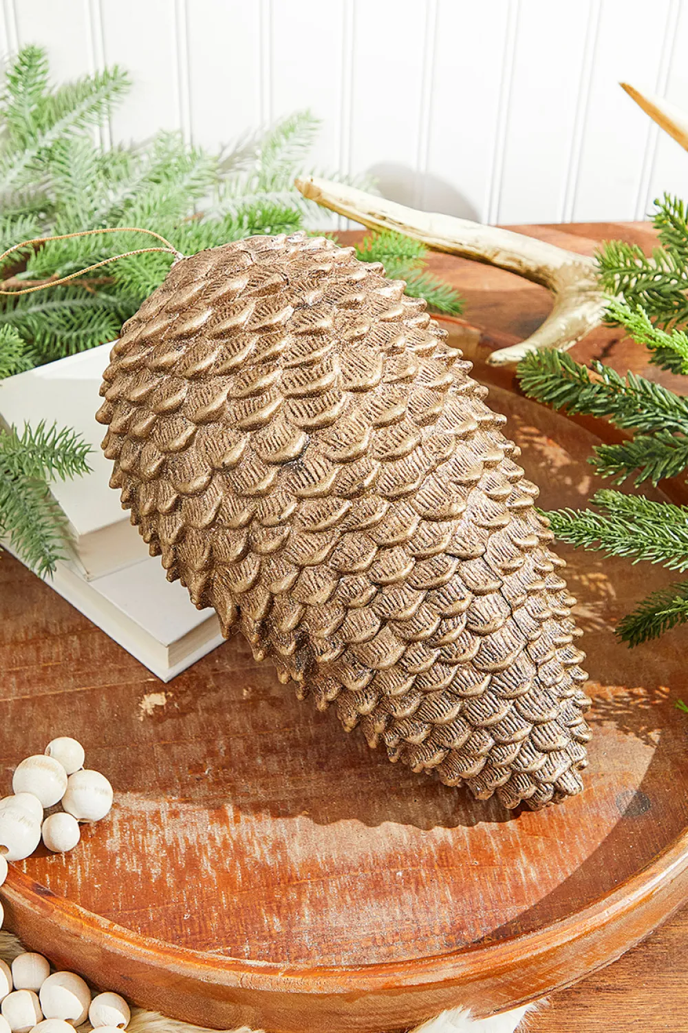 Decorator's Warehouse 12” Glitter Sequoia Pinecone Ornament - Champagne > Christmas Ornaments|Winter Woodland