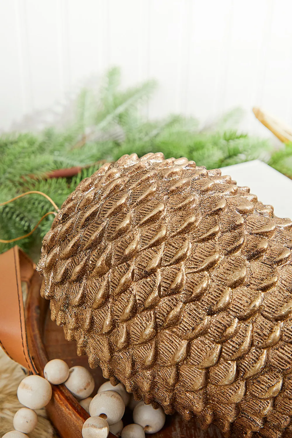 Decorator's Warehouse 12” Glitter Sequoia Pinecone Ornament - Champagne > Christmas Ornaments|Winter Woodland