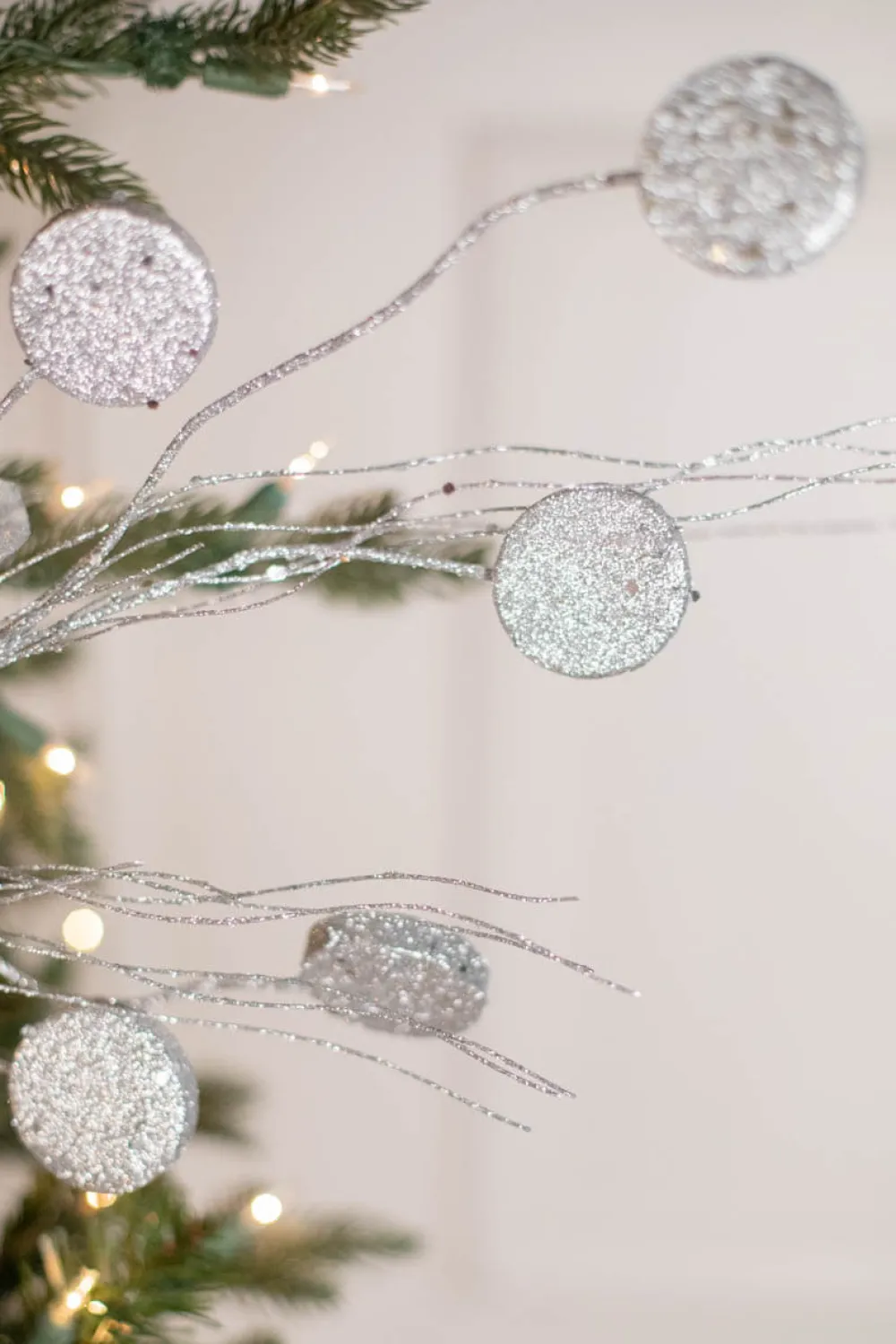 Decorator's Warehouse 33” Glitter Silver Dollar/Twig Spray Silver > White Christmas|Christmas Decor