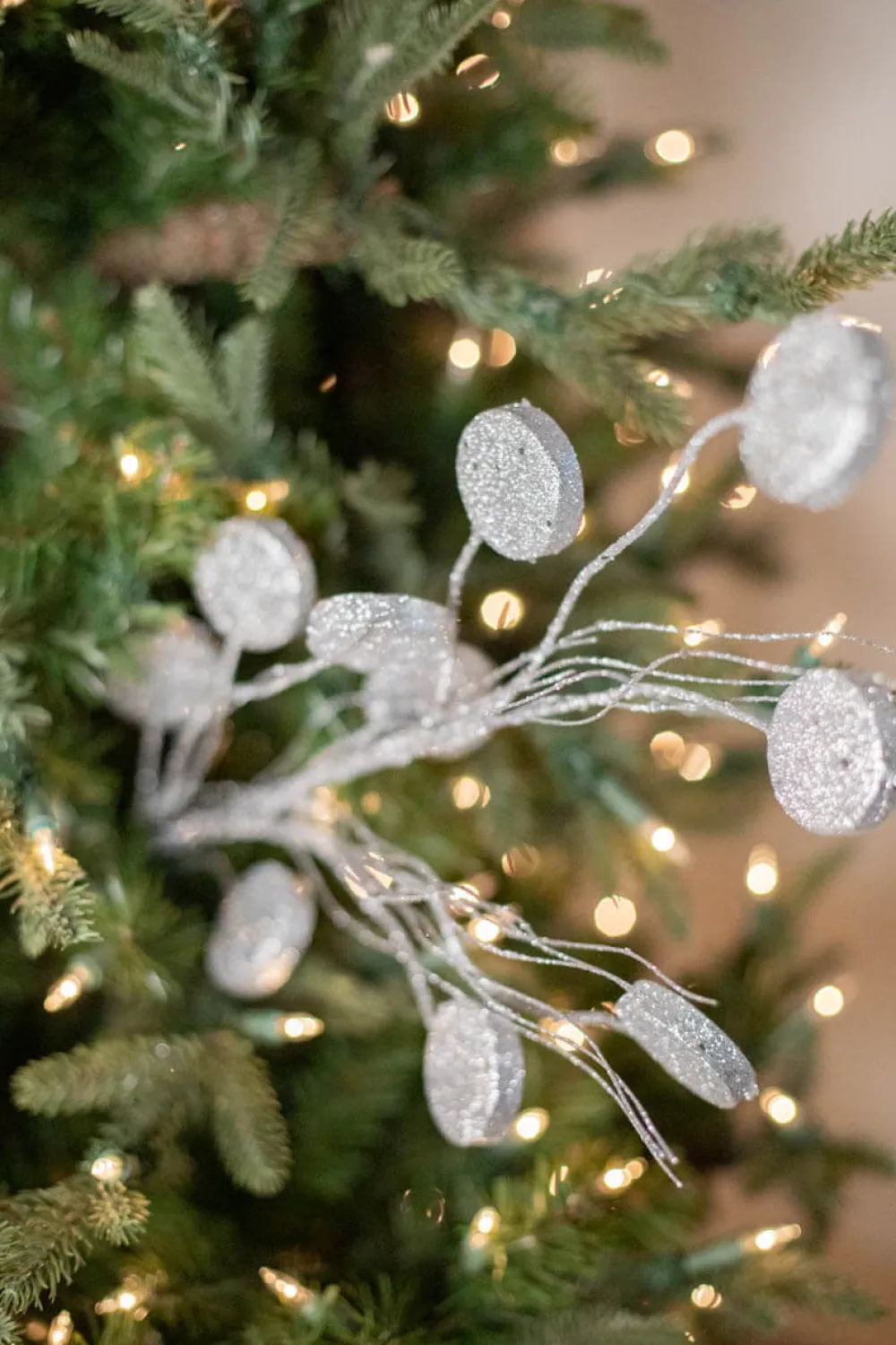 Decorator's Warehouse 33” Glitter Silver Dollar/Twig Spray Silver > White Christmas|Christmas Decor