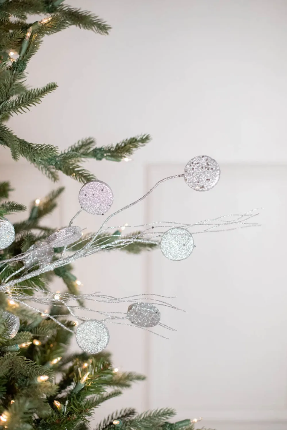 Decorator's Warehouse 33” Glitter Silver Dollar/Twig Spray Silver > White Christmas|Christmas Decor
