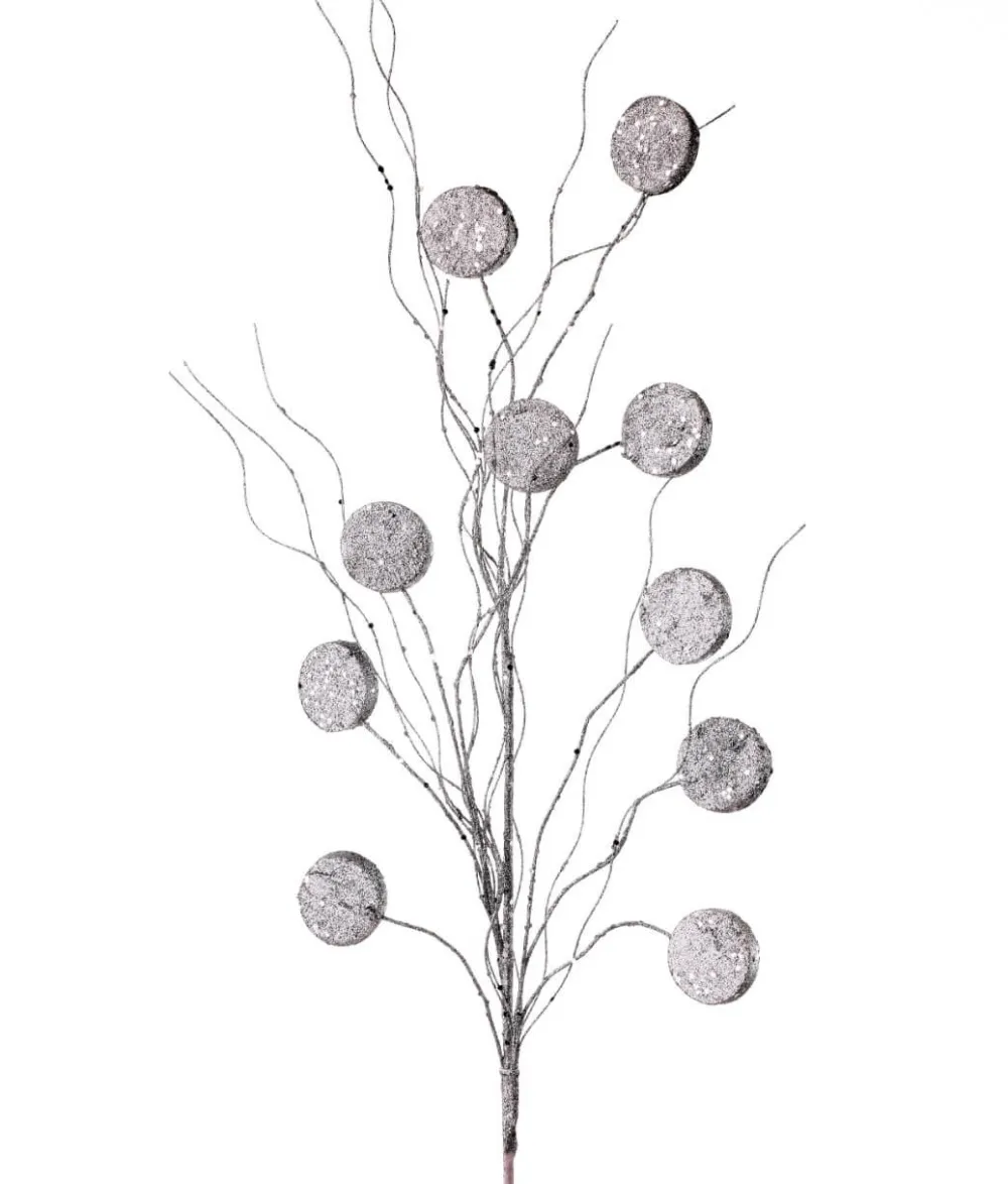 Decorator's Warehouse 33” Glitter Silver Dollar/Twig Spray Silver > White Christmas|Christmas Decor