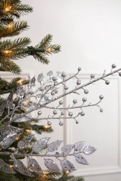 Decorator's Warehouse 29” Glitter Smilax Berry Spray - Silver > White Christmas|Christmas Decor