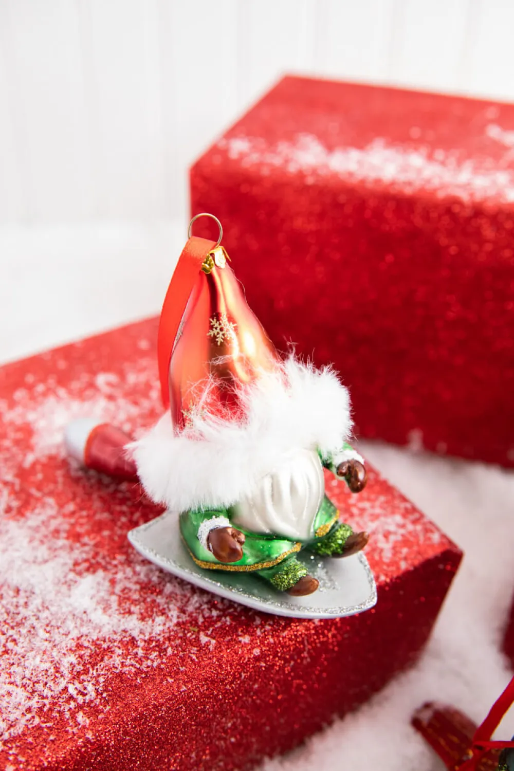 Decorator's Warehouse 5” Gnome Riding A Cardinal/Tree/Shovel Glass Ornament > Christmas Decor|Christmas Ornaments