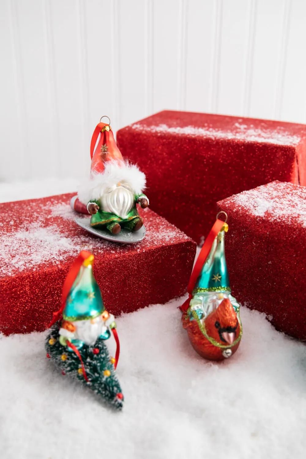 Decorator's Warehouse 5” Gnome Riding A Cardinal/Tree/Shovel Glass Ornament > Christmas Decor|Christmas Ornaments
