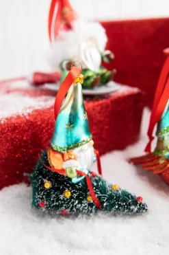 Decorator's Warehouse 5” Gnome Riding A Cardinal/Tree/Shovel Glass Ornament > Christmas Decor|Christmas Ornaments