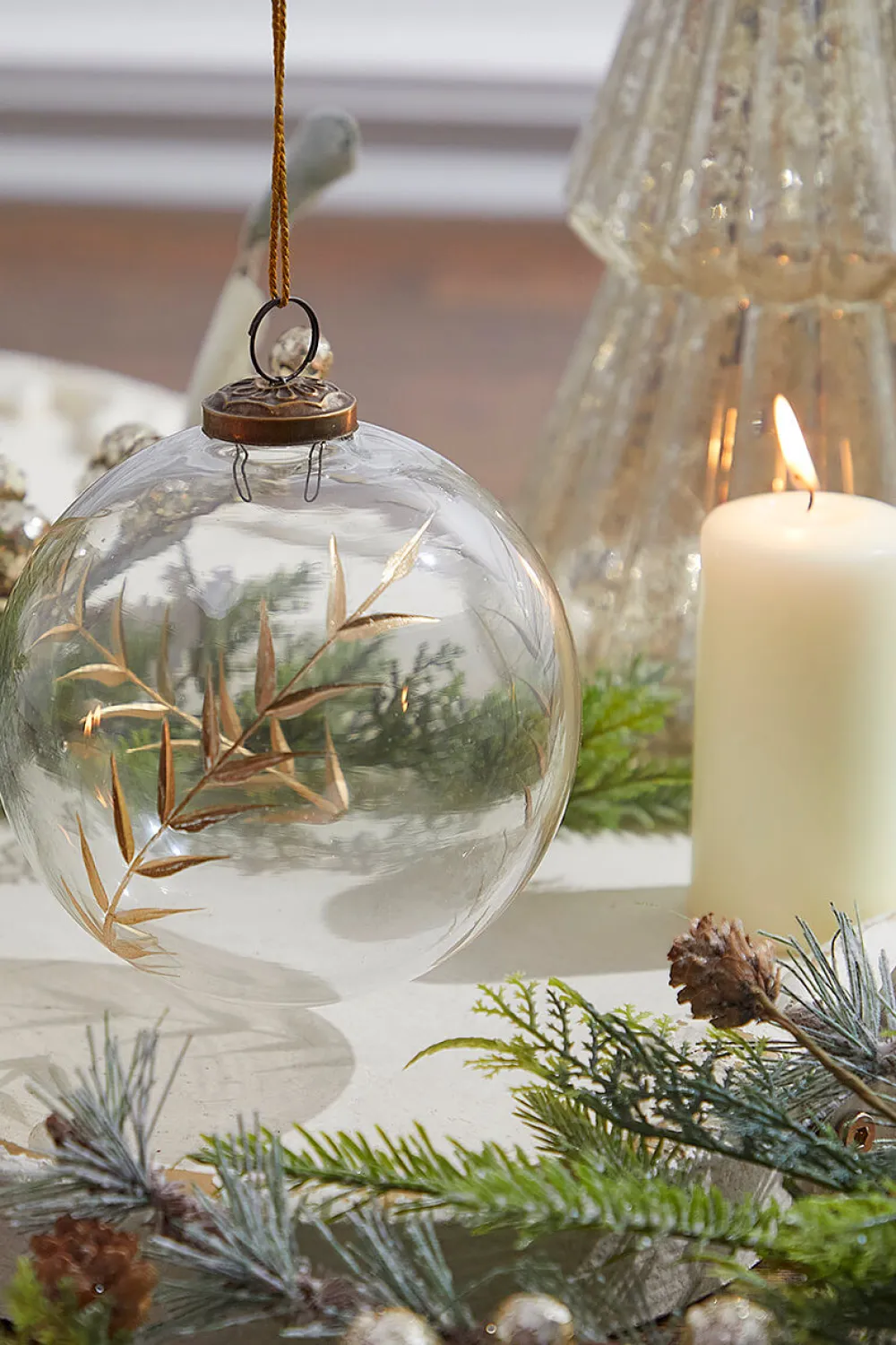 Decorator's Warehouse 5" Golden Etched Laurel Glass Ornament > Christmas Decor|Natural Elegance