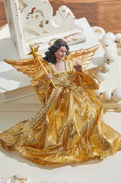 Decorator's Warehouse 9" Gold Fabric Flying Black Angel Ornament > Tree Toppers|Santas & Angels
