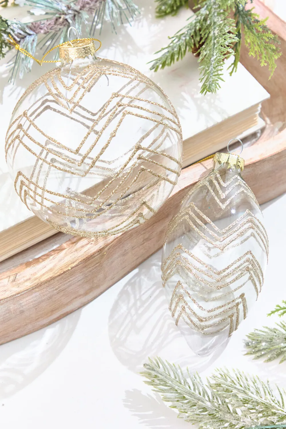 Decorator's Warehouse 5" Gold Glitter Art Deco Glass Ornament > Christmas Decor|Natural Elegance