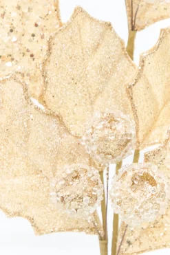 Decorator's Warehouse 27" Gold Glitter Berry Leaf Spray > Christmas Sprays|Christmas Decor