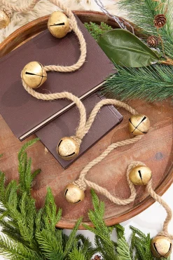 Decorator's Warehouse 72" Gold Iron Jingle Bells & Jute Rope Garland > Christmas Decor|Unlit Garlands