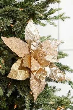 Decorator's Warehouse 13" Gold Velvet Glitter Poinsettia Stem > Christmas Decor|Natural Elegance