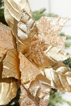 Decorator's Warehouse 13" Gold Velvet Glitter Poinsettia Stem > Christmas Decor|Natural Elegance