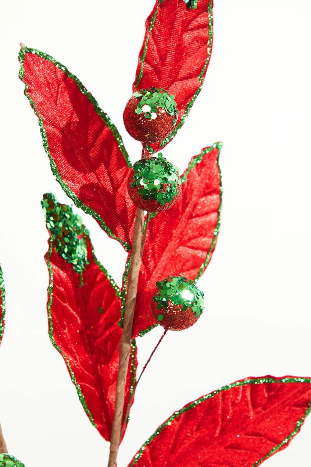 Decorator's Warehouse 24" Green and Red Velvet Glitter Lead Stem > Traditional|Christmas Sprays