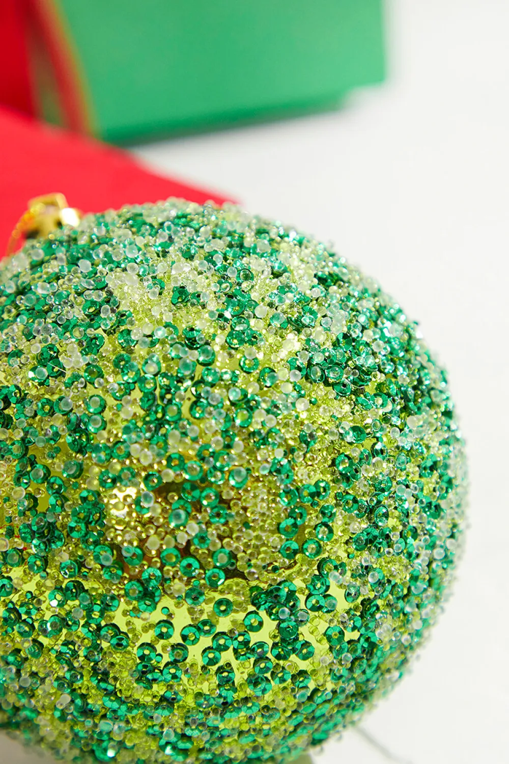 Decorator's Warehouse 4" Green Beaded Metallic Ball Ornament > Christmas Decor|Storyville