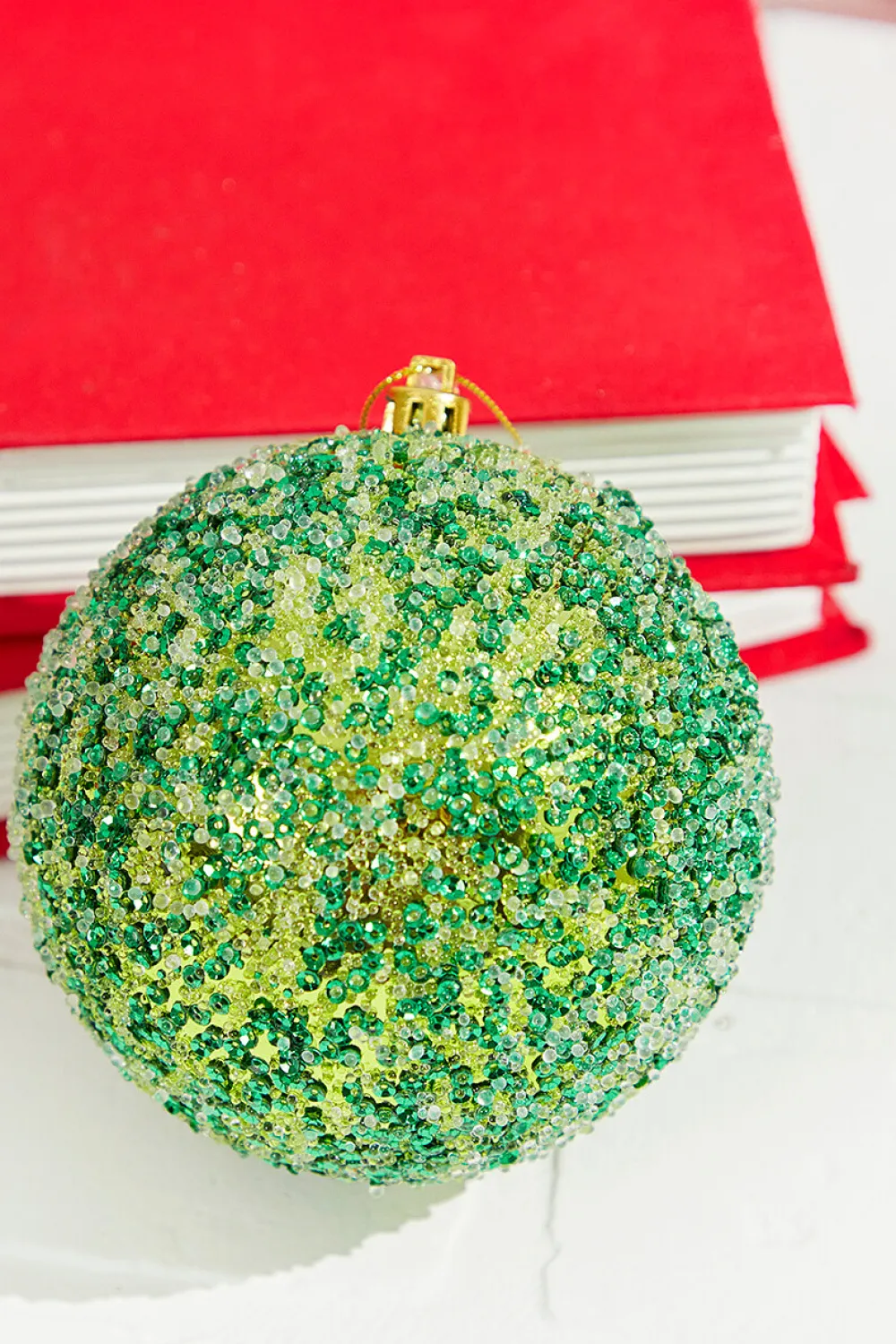 Decorator's Warehouse 4" Green Beaded Metallic Ball Ornament > Christmas Decor|Storyville