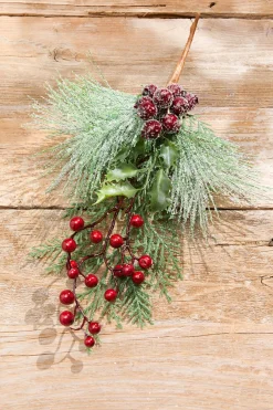 Decorator's Warehouse 16" Green & Burgundy Berry Pine Cedar Pick > Cardinal|Christmas Sprays