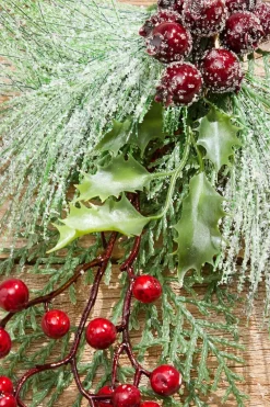 Decorator's Warehouse 16" Green & Burgundy Berry Pine Cedar Pick > Cardinal|Christmas Sprays