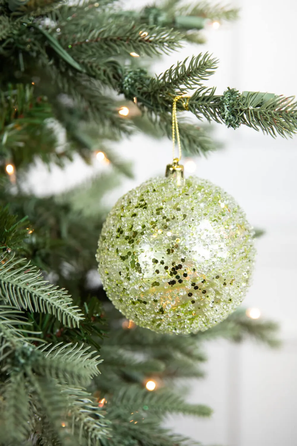 Decorator's Warehouse 4” Green Clear Swirl Iced Ball Ornament > Christmas Ornaments|Storyville