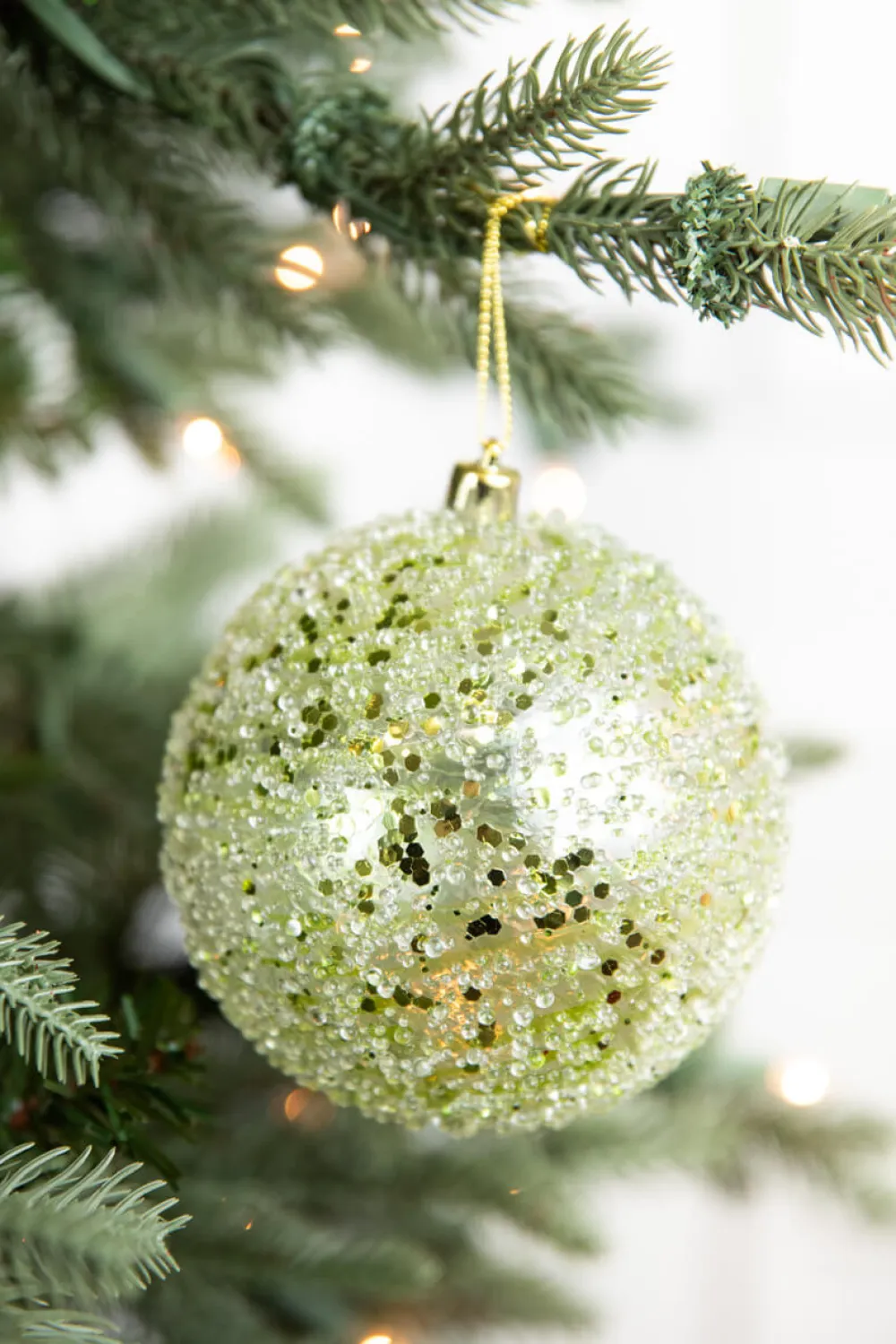 Decorator's Warehouse 4” Green Clear Swirl Iced Ball Ornament > Christmas Ornaments|Storyville
