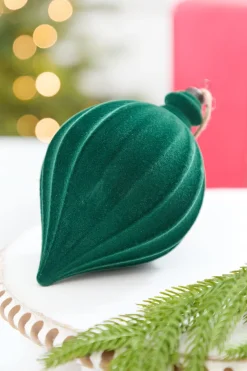 Decorator's Warehouse 6" Green Flocked Finial Ball Ornament > Winter Woodland|Traditional