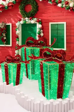 Decorator's Warehouse 3'/4'/5' Green Gift Box Set with Red Bow > Outdoor Decor|Outdoor Decor