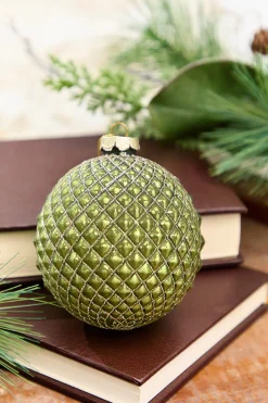 Decorator's Warehouse 4" Green Glass Quilted Glitter Check Ball Ornament > Christmas Decor|Christmas Ornaments