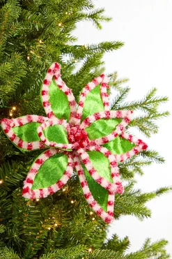 Decorator's Warehouse 22" Green Peppermint Trim Poinsettia Stem > Storyville|Christmas Flowers
