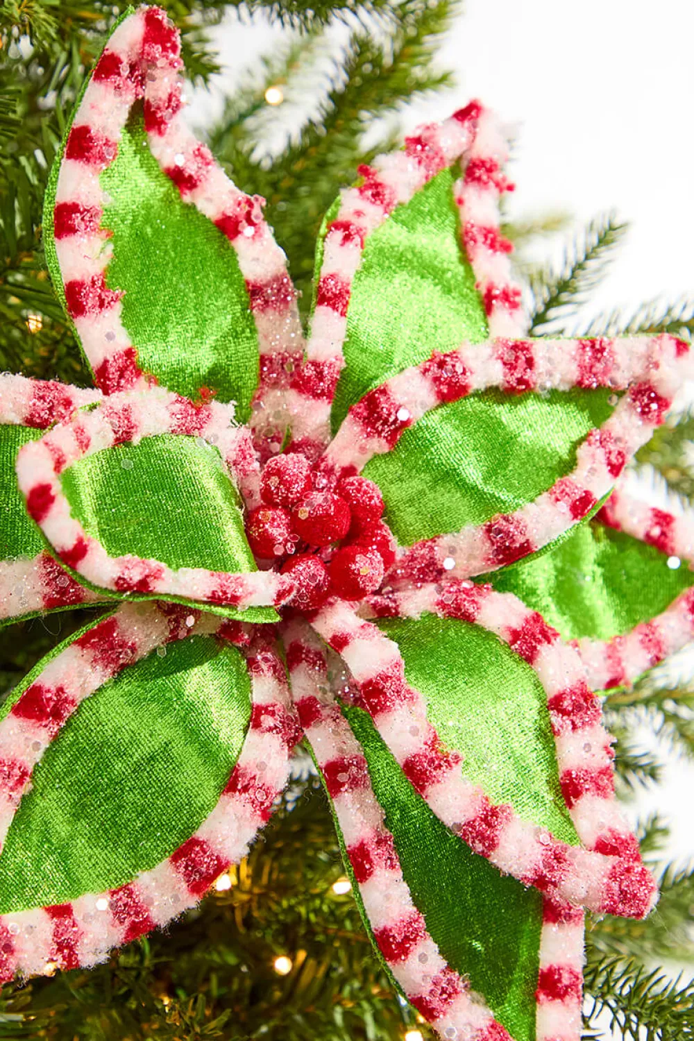 Decorator's Warehouse 22" Green Peppermint Trim Poinsettia Stem > Storyville|Christmas Flowers