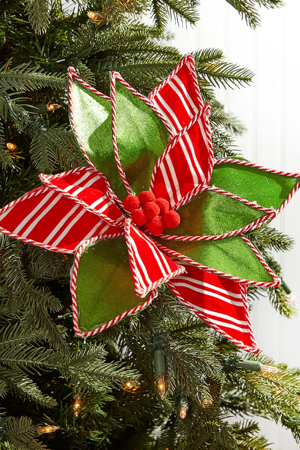 Decorator's Warehouse 22" Green, Red and White with Striped Edge Stem > Storyville|Christmas Flowers