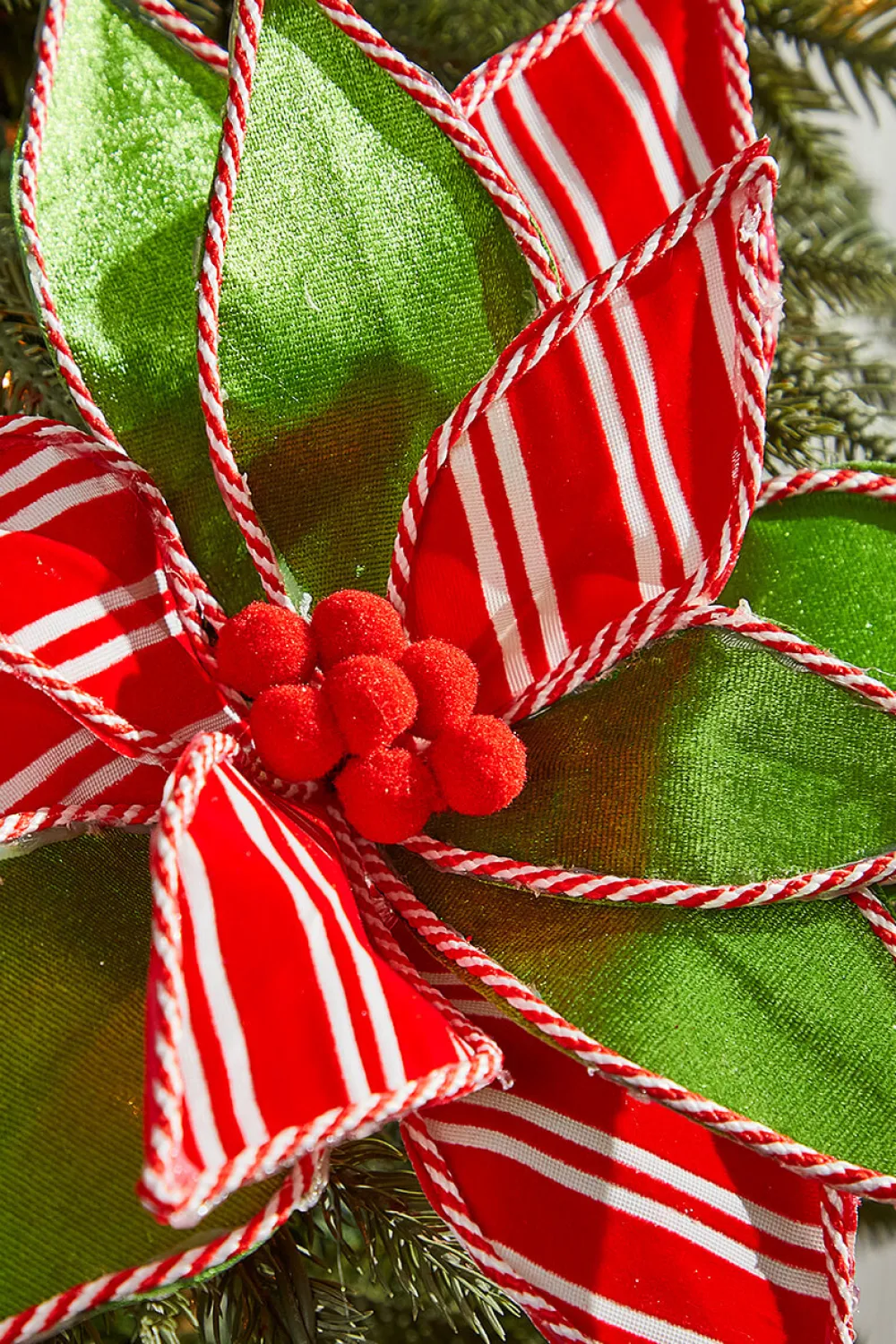 Decorator's Warehouse 22" Green, Red and White with Striped Edge Stem > Storyville|Christmas Flowers