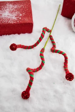 Decorator's Warehouse 24” Green & Red Curly Stem with Ball > Christmas Decor|Christmas Sprays