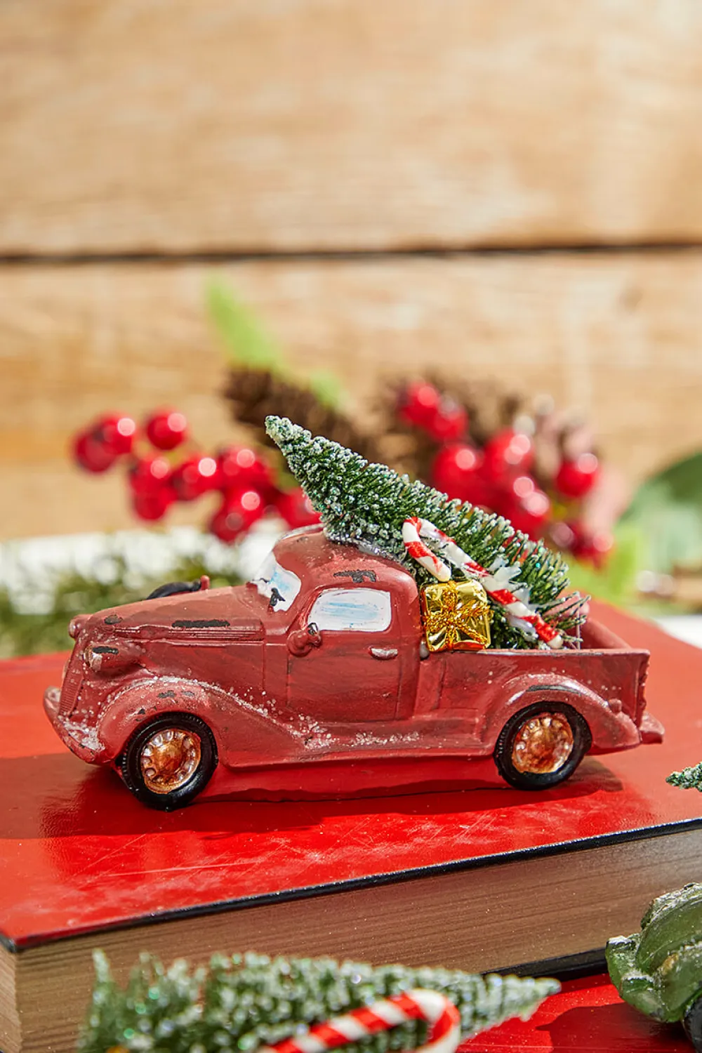 Decorator's Warehouse 5" Green & Red Resin Retro Vehicle Ornament with Tree > Christmas Sale|Christmas Decor