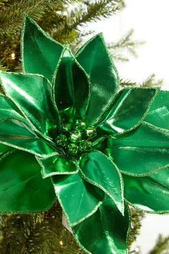 Decorator's Warehouse 24" Green Retro Poinsettia Stem with Jingle Bells > Traditional|Nutcracker