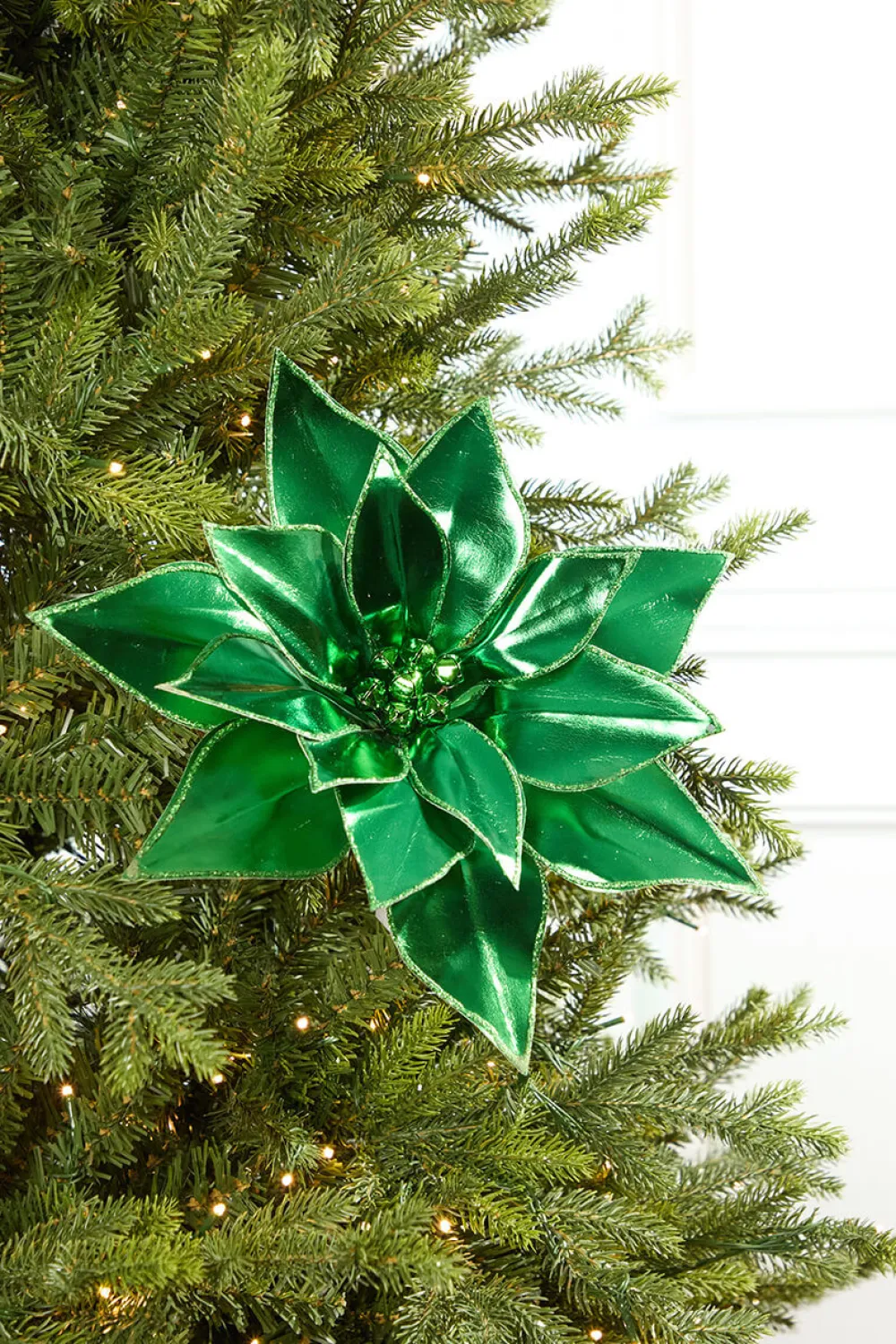 Decorator's Warehouse 24" Green Retro Poinsettia Stem with Jingle Bells > Traditional|Nutcracker