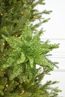 Decorator's Warehouse 22" Green Sequin Glitter Poinsettia Stem > Traditional|Storyville