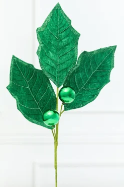 Decorator's Warehouse 30" Green Velvet Holly Leaves Spray > Nutcracker|Christmas Sprays