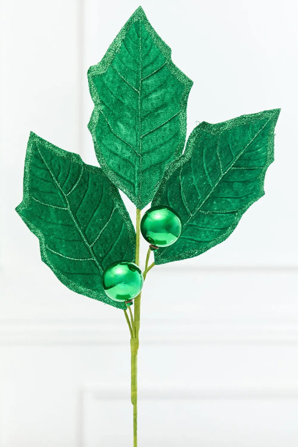 Decorator's Warehouse 30" Green Velvet Holly Leaves Spray > Nutcracker|Christmas Sprays